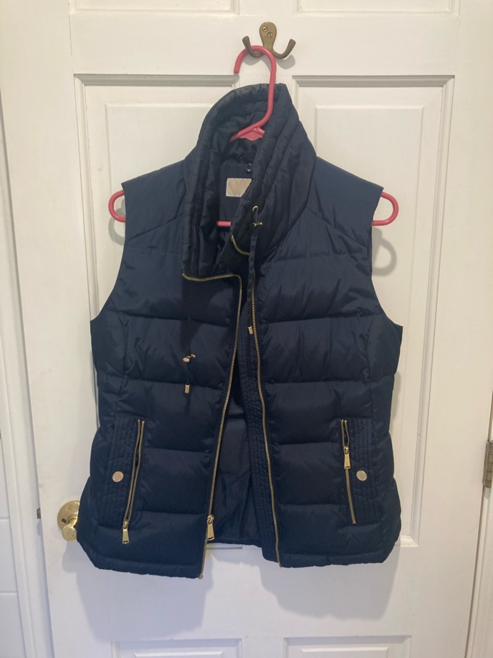 Michael Kors Navy Quilted Puffer Vest with Gold Hardware